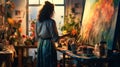 AI Generated How to create an artistic and creative look for photos woman painting on a canvas