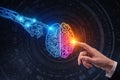 AI generated human ai collaboration with robotic and human hands connecting to split brain symbolizing intelligence creativity Royalty Free Stock Photo