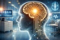 AI generated human brain integrated with artificial intelligence and smart healthcare technology featuring digital circuitry Royalty Free Stock Photo