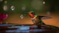 AI generated hummingbird perched on the surface of water