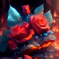 AI generated hyper-realistic art illustration of a red roses with fire effects. Royalty Free Stock Photo