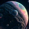 AI generated hyper-realistic illustration of colorful planets in open space