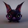 AI generated hyper-realistic mini cute bat with purple eyes on a gray background