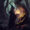 Enchanted Forest Spellcasting with Hyperrealistic Witch, Made with Generative AI Royalty Free Stock Photo