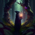 Enchanted Forest Spellcasting with Hyperrealistic Witch, Made with Generative AI Royalty Free Stock Photo