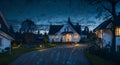 Ai generated illuminated house at night with warm glow lights