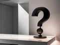 Illuminated question mark sculpture on a modern shelf. Royalty Free Stock Photo