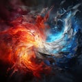 AI generated illustration of An abstract design of swirling fire and ice with a dark background Royalty Free Stock Photo