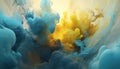 AI generated illustration of an abstract ethereal cloud of swirling yellow and blue smoke