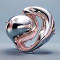 AI generated illustration of an abstract glossy metallic sculpture on the gray background