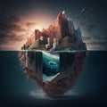 AI generated illustration of an abstract iceberg with rocky hills and towers