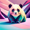 AI generated illustration of an abstract panda bear sitting on a colorful background