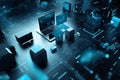 AI generated illustration of abstract technology interface with digital and data interfaces