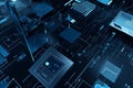 AI generated illustration of abstract technology interface with digital and data interfaces