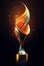 an abstract trophy with gold fire and sparkles in the background Royalty Free Stock Photo