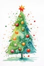 AI generated illustration of an abstract watercolor painting of a festive Christmas tree Royalty Free Stock Photo