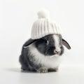AI generated illustration of an adorable black and white rabbit with a hat perched on its head Royalty Free Stock Photo