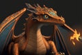 AI generated illustration of an adorable brown dragon with vivid blue scales