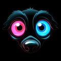 AI generated illustration of an adorable canine with two bright, illuminated eyes in the darkness