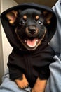 AI generated illustration of an adorable canine wearing a hoodie