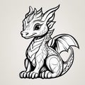 AI generated illustration of an adorable cartoon baby dragon sketch