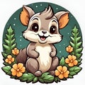 AI generated illustration of an adorable cartoon gray squirrel