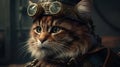 AI generated illustration of an adorable cat wearing a costume and a pair of pilot goggles