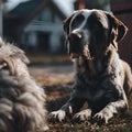 AI generated illustration of adorable dogs sitting side by side on a lush green grassy field