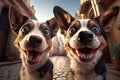 AI generated illustration of an adorable family of dogs smiling and looking directly at the camera