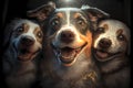 AI generated illustration of an adorable family of dogs smiling and looking directly at the camera