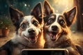 AI generated illustration of an adorable family of dogs smiling and looking directly at the camera