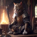 AI generated illustration of an adorable fluffy cat in a suit of armor Royalty Free Stock Photo