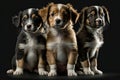 AI generated illustration of adorable fluffy puppies on a black background