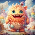 AI generated illustration of an adorable furry creature in a pastel colorful land