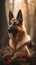 AI generated illustration of an adorable German Shepherd Dog sitting on the ground