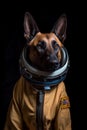 AI generated illustration of an adorable German Shepherd dog wearing an astronaut suit