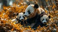 AI generated illustration of adorable giant pandas resting peacefully in a lush, grassy meadow