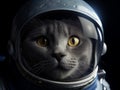 AI generated illustration of an adorable gray tabby cat wearing a space suit