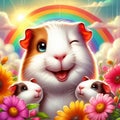 cute guinea pigs on a bright rainbow background