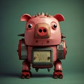 AI generated illustration of An adorable half robot half pig with a dark background