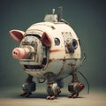 AI generated illustration of An adorable half robot half pig with a dark background