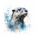 AI generated illustration of an adorable otter in a watercolor art style