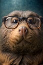 AI generated illustration of an adorable otter's face wearing glasses