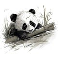 AI generated illustration of an adorable panda bear on a bamboo plant