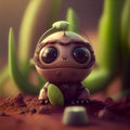 AI generated illustration of an adorable plant with big eyes