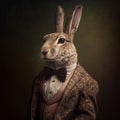 AI generated illustration of an adorable rabbit wearing a smart suit and bow tie