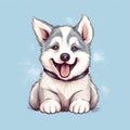 AI generated illustration of an adorable Siberian husky pup on a solid blue backdrop