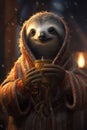 AI generated illustration of An adorable sloth enjoying a warm cup of coffee