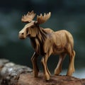 AI generated illustration of an adorable stuffed moose toy on a wooden log