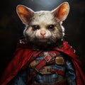 AI generated illustration of An adorable tabby kitten wearing a captain's uniform and a cape